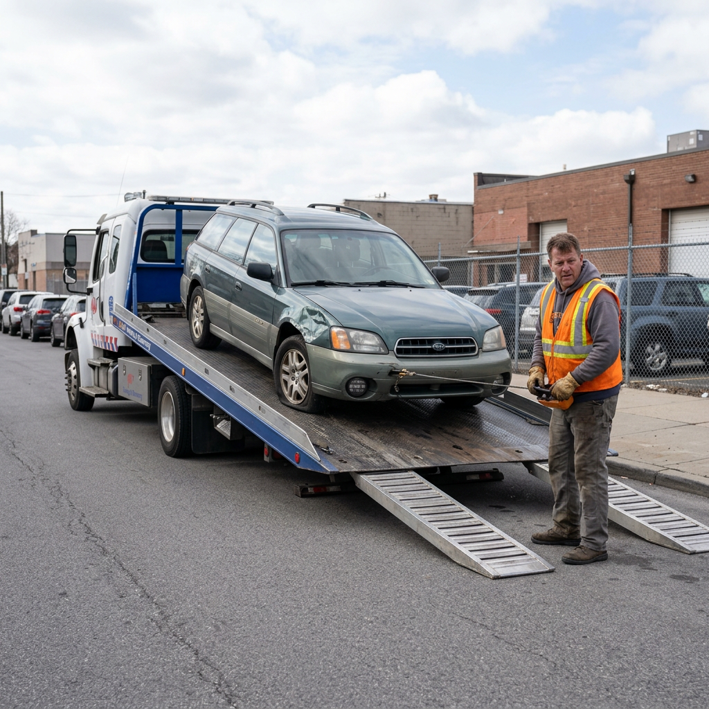 Driver loading inoperable vehicle onto carrier