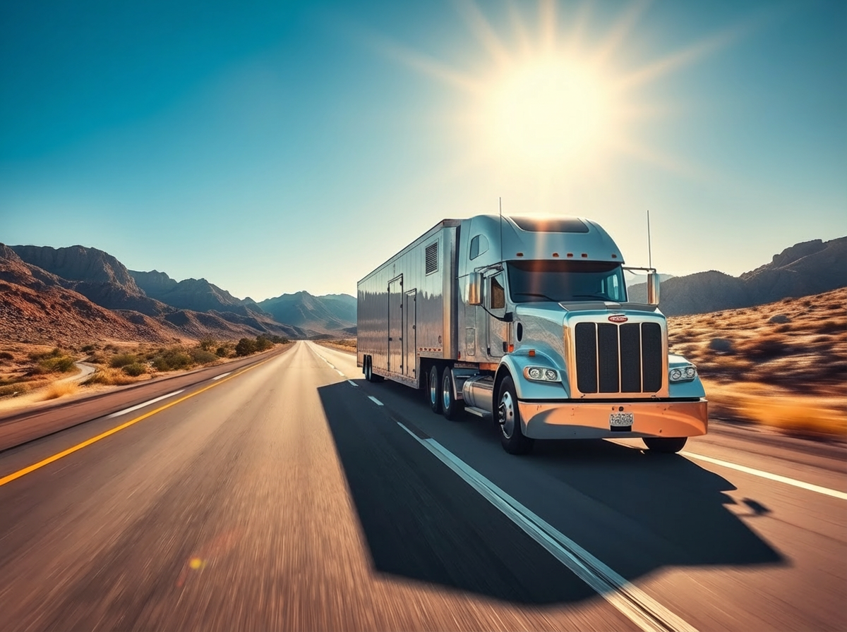 Enclosed car carrier desert freeway