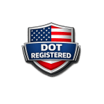 Allstate Auto Shipping DOT Registered badge featuring an American flag shield design with silver borders.⁠ Image Title: ⁠Allstate Auto Shipping - DOT Registered