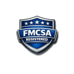 ⁠Allstate Auto Shipping FMCSA Registered badge featuring a blue and silver shield with five stars.⁠ Image Title: ⁠Allstate Auto Shipping - FMCSA Registered