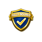 Allstate Auto Shipping Fully Insured badge featuring a gold and blue shield with a checkmark.⁠ Image Title: ⁠Allstate Auto Shipping - Fully Insured